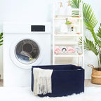 MINTWOOD Design 22in Extra Large Blanket Basket Holder Living Room, Rectangle Rope Woven Storage Basket with Handles for Laundry, Pool Towels, and Shoes, Dog Toy Organizer Bin Box, Full Navy - color: Full Navy Blue