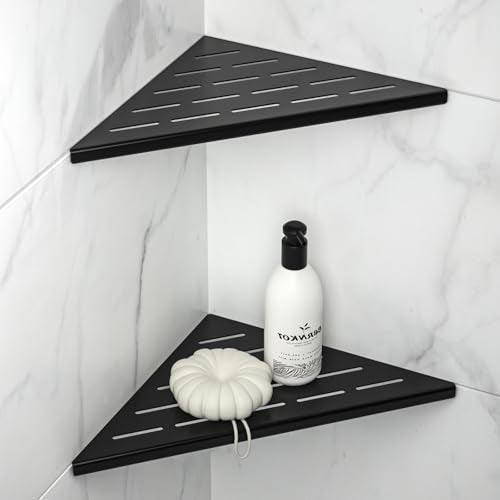 10'' Corner Shower Shelf 2PCS, 304 Stainless Steel Grout in Bathroom Shelves for Tiled Wall (10'', Black) - color: Black, size: 10''