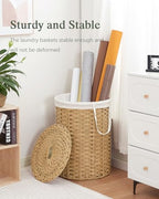 SETVSON Laundry Basket with Lid Round Rattan Laundry Hamper with Lid and Handles 29.1 Gal (110 L) Handwoven Woven Basket with Removable Bags and 2 Mesh Bags for Bathroom Living Room Natural - color: Natural, size: 110L