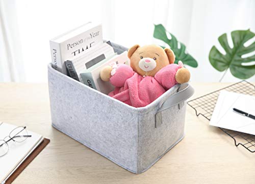 Minoisome Collapsible Storage Basket with Carry Handles Felt Fabric Storage Bin Durable Organizer for Gift Toys Shoes Clothes Towels Nursery Home Laundry Office Decorative Organizing Box(Light Grey) - color: Pu-light Grey, size: 13.9L×9.6W×8.2H