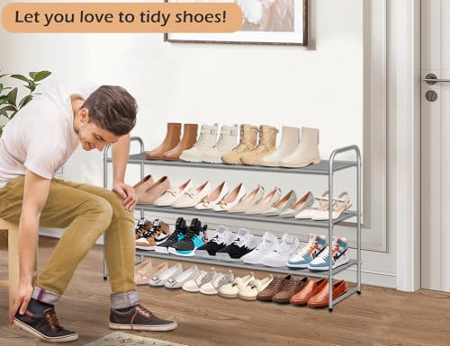 MISSLO Long 3 Tier Shoe Rack for Closet Shoe Organizer Storage Stackable Wide Shoe Shelf Holds 24 Pairs of Men Sneakers, Women Heels, Boots, Grey - color: Grey, size: 3 Tier