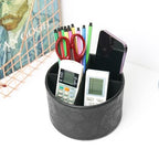Hennaja Round Leather Art Supply Organizer,Remote Control Holder,360 Degree Spinning,Multi-Functional Pencil Holder,4 Compartments Desktop Stationary Organizer(1-Carved Black) - color: 1-Carved Black