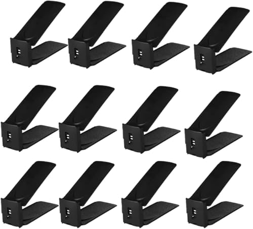 Pack Of 12 Pcs Shoe Slots Organiser Storage, Double Layer Adjustable 3-Level Height - Non-Slip Shoe Holder- Space Saver For Shoe Stacker Closet Rack For Women And Men (Black, 12 pack) - color: Black