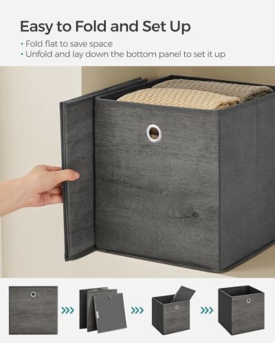 SONGMICS Storage Cubes, Set of 6 Storage Bins with Handles, Foldable Oxford Fabric and Non-Woven Fabric Storage Boxes, 10.2 x 10.2 x 11 Inches, Fit Cube Storage Unit, Misty Gray URFB126G01 - color: Misty Gray, size: 6 Pack (10.2"L x 10.2"W x 11"H)