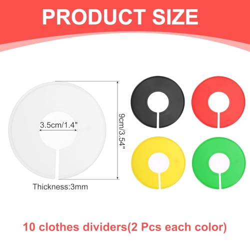 uxcell 10 Pcs Clothes Dividers,Round Closet Rack Dividers Clothing Rack Size Dividers Blank Labels Writable & Reusable for Hanging Clothes Sorting Size, Multicolor - color: White, Yellow, Red, Green, Black