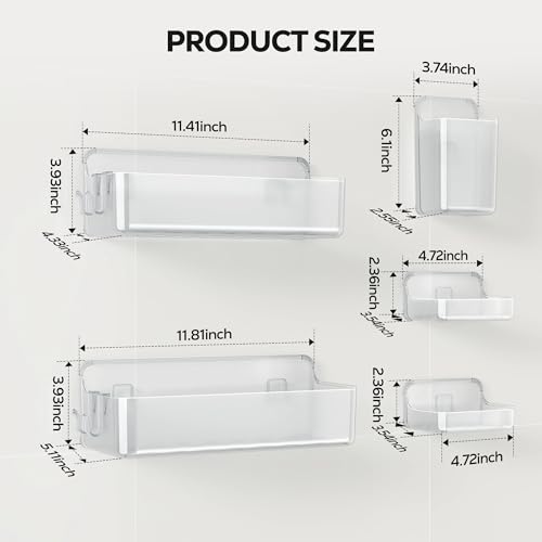 Nieifi Adhesive Wall Shelf, Shower Shelves 5 Pack with Soap Holder, Shower Organizer for Bathroom Organization, Clear - color: A-Clear, size: 5 pieces
