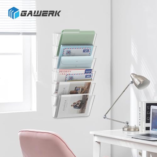 Gawerk Clear Acrylic Single Pocket, Plastic Hanging Wall Mount File Holder for Office Home (Clear, 6 Pack) - color: Clear, size: 6 Pack