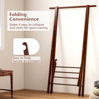 Tangkula Folding Rubber Wood Clothes Hanging Rack, Standing Garment Rack with Bottom Storage Shelf, Portable Clothing Organizer for Bedroom and Entryway (Walnut)