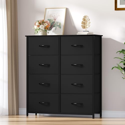 YITAHOME Fabric Dresser with 8 Drawers, Tall Dresser with Fabric Bins, Storage Tower Unit, Chest of Drawers for Living Room, Hallway - color: Black(new 2025)