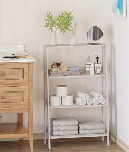 3 Tier Bathroom Ladder Shelf, Freestanding Open Shelving Unit, Toilet Ladder Shelf for Storage, Small Bookshelf for Living Room Kitchen Bedroom Balcony, White - color: White, size: 3-Tier