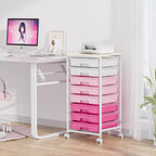 Rolling Cart with Drawers,Storage Cart with 8 Drawers and Wooden Tabletop,Utility Cart for Living Room,Classroom, Bedroom,Bathroom,Dorm,Office,Rose Pink - color: Rose Pink