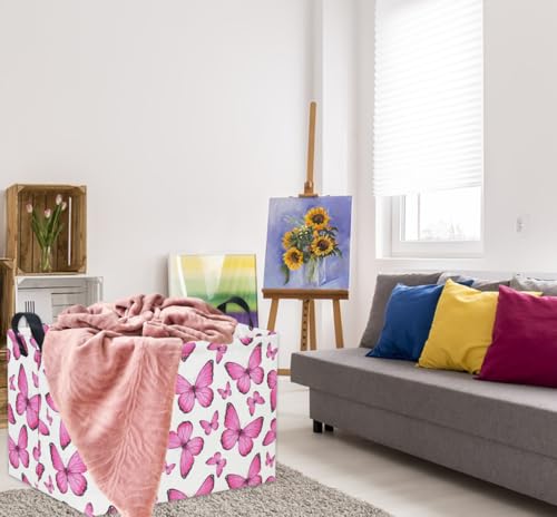 HIYAGON Rectangular Butterfly Pink Kids Storage Basket - Baby Girl Basket Toy Storage Bin Organizer Box Rainbow Room Decor - color: Butterfly