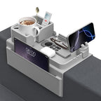 Couch Arm Cup Holder CLESOO Couch Arm Tray Anti-Slip Couch Cup Holder Silicone Sofa Armrest Tray Dual Side Pocket Couch Drink Holder Sofa Caddy Arm Remote Holder Snack Caddy with Phone Holder Grey - color: Grey