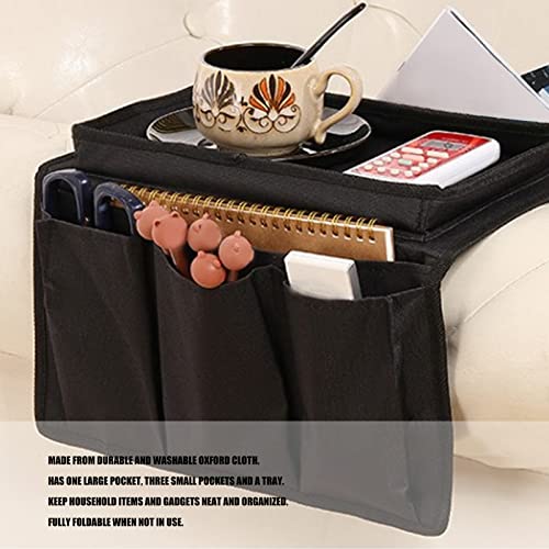 Couch Sofa Armrest Organiser Arm Chair Caddy Bedside Storage Pocket,600D Oxford Cloth Side Pockets Sofa Arm Table Armrest Tray TV Remote Holder Bed Storage Pocket (Black) - color: Black