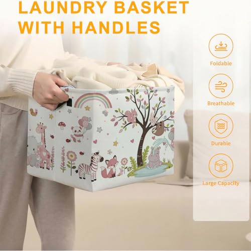 56L Animals Print Laundry Basket Clothes Hamper with Handles,Foldable Blanket Storage Large Laundry Hamper with Waterproof PE,Toy Storage Bin Organizer,Cube Clothes Organizer,Home Decor - color: Animals