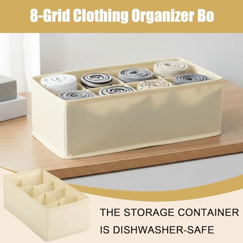 8 Grid Foldable Clothes Organizer Box,Wardrobe Storage Bin with PP Board Support,for Underwear, Socks, and T-Shirts,White - color: White, size: 8 Grid