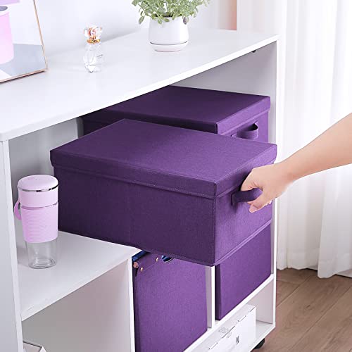 HOONEX Storage Bins with Lids for Organizing, Pack of 2, Storage Boxes with 2 Carry Handles and Sturdy Heavy Cardboard, 16.5" L x 11.8" W x 7.5" H for Shoes, Books, Clothes, Nursery, Dark Purple - color: Dark Purple