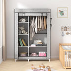 Calmootey Portable Closet Organizers, Clothing Storage, Wardrobe with 6 Shelves and Hanging Rod, Non-Woven Fabric Cover with 4 Side Pockets, Ash Grey - color: Ash Grey