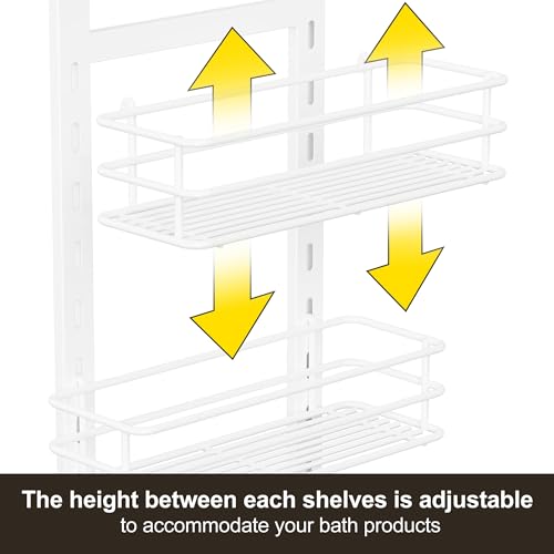 Orimade 4 Tier Adjustable Anti-slip Shower Caddy Over Shower Head, Rustproof Bathroom Hanging Organizer With 4 Hooks for Razor, No Drilling Shower Shelves Storage Rack, White - color: White - 4 Tier