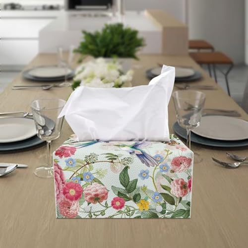 Wildflower Rectangle Tissue Box Cover Modern PU Leather Rectangular Tissue Box Tissue Box Holder Waterproof Tissue Cover Decorative Tissue Box Organizer for Bathroom - color: Wildflower