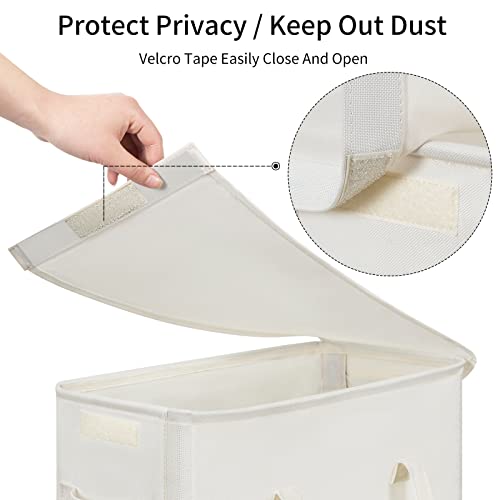 Chrislley 60L Slim Laundry Hamper with Lid Narrow Laundry Basket with Handle Upgrade Foldable Dirty Clothes Hamper Portable Skinny Hamper Organizer Storage Bins (25.6 inches,beige) - color: beige