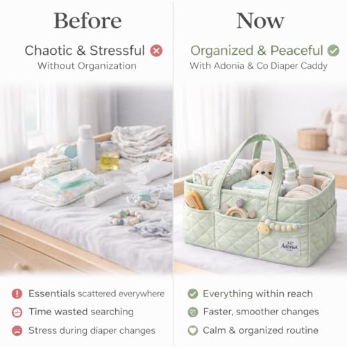 Adonia & Co Diaper Caddy Organizer – Nursery Storage Basket for Newborn Essentials Must Haves & Baby Must Haves – Portable, Machine Washable Baby Diaper Bag Organizer (Green) - color: Green