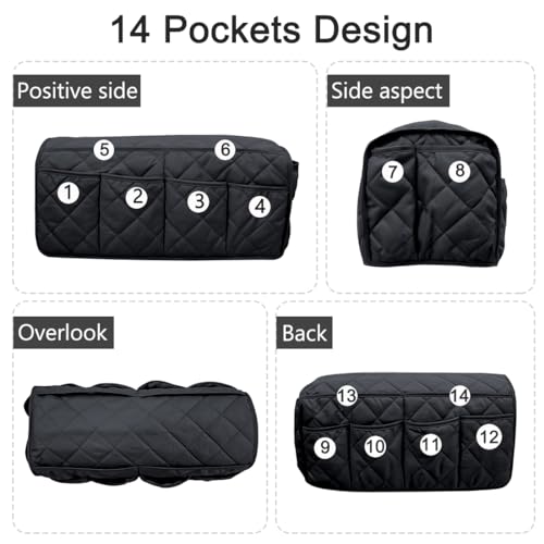 Sofa Armrest Organizer Non-Slip Arm Chair Bedside Caddy Storage Organizer for Recliner Couch with 14 Pockets for Cell Phone TV Remote Control Magazines (Black) - color: Black
