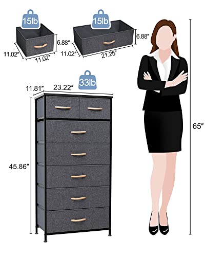 Crestlive Products Vertical Dresser Storage Tower - Sturdy Steel Frame, Wood Top, Easy Pull Fabric Bins, Wood Handles - Organizer Unit for Bedroom, Hallway, Entryway, Closets - 7 Drawers (Grey) - color: Grey, style: 7 Drawers