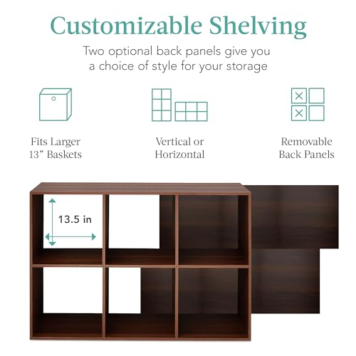 Best Choice Products 6-Cube Storage Organizer, 13.5in Shelf Opening, Bookcase, Display Shelf, Customizable w/ 3 Removable Back Panels – Walnut - color: Walnut, size: 6-Cube, 13.5in Shelf Opening
