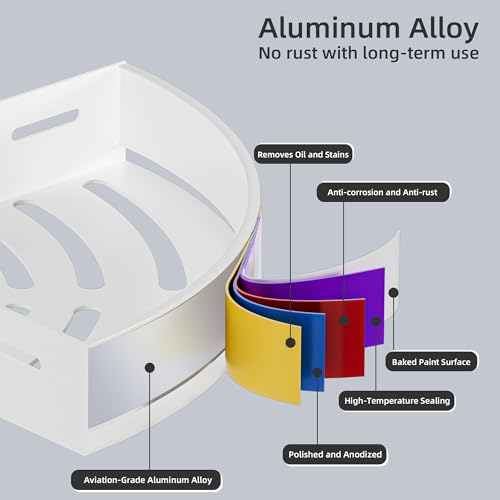 Wisfame Aluminium Shower Corner Shelves - Rustproof Shower Caddy No Drilling Installation Shampoo Holder, White Shelves for Wall for Bathroom Storage,Holds 20LB - color: White
