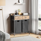 Mondeer Laundry Sorter with 2 Drawers, 100L with Pull-Out Removable Laundry Bags, Laundry Hamper Baskets with 2 Section and Wheels, Rustic Brown and Black - size: 2 Drawers