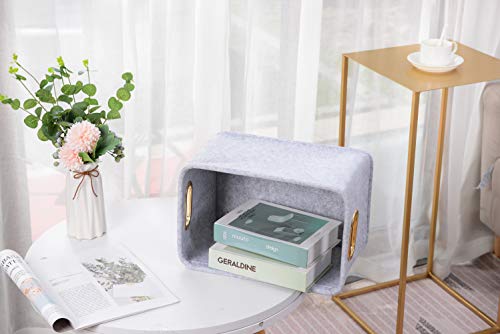 Collapsible Storage Bins Foldable Felt Fabric Storage Basket Organizer Boxes Containers with Handles Metal Handles for Nursery Toys,Kids Room,Clothes,Towels,Magazine - color: Light Grey, size: 13.9L×9.6W×8.2H