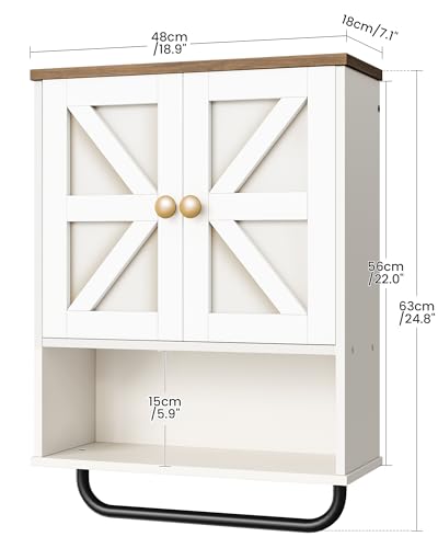 CHOEZON Bathroom Wall Cabinet, Medicine Cabinet with Open Partition and Towel Bar, Rustic Storage Cabinet with Open and Hidden Storage Space, for Bathroom, Living Room, Kitchen, White and Walnut - color: White and Walnut, size: 7.1"D x 18.9"W x 24.8"H