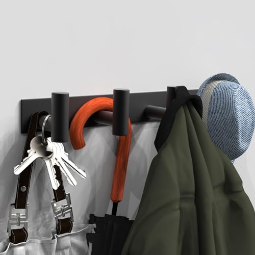 VAEHOLD Hat and Coat Wall Mount Rack - 4 Hooks for Robes, Bags, Keys, and Towels - Bathroom Towel Hanger Organizer -Black - color: Black, size: “T“ Shape 4 Hooks 1 Pack