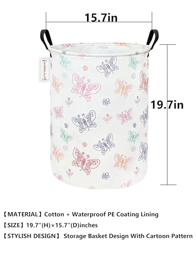 QUEENLALA Large Storage Basket,Laundry Hamper/Bathroom/Home Decor/Collapsible Round Storage Bin,Boys and Girls Hamper/Boxes/Clothing（Round-Colorful Butterfly） - color: Round-Colorful Butterfly