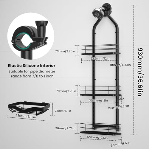 Shower Caddy Hanging (Black), Adjustable Anti-Swing-Over The Shower Head Caddy, 3 Tier Height Bathroom Storage Organizer, Bathroom Shelves Basket Rack, Shower Caddies Rack with Adjustable Soap Basket - color: black, size: 3tiers+1