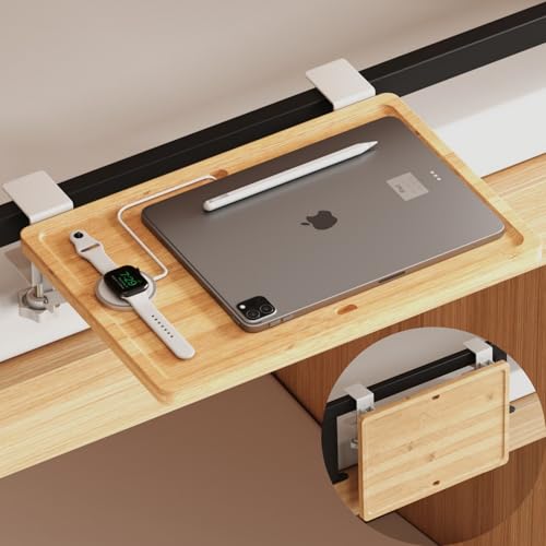 Magheo Bedside Shelf Wood, Foldable Clip-On Bunk Bed Table Shelf for Top Bunk Space Saving Bed Side Table Tray for College Dorm Room Essentials, Loft Nightstand Organizer Tray with 2 Cord Hole(Black) - size: Foldable