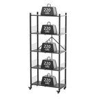 Folding Storage Shelves, Heavy Duty 5-Tier Metal Foldable Shelf Shelving Rack Organizer On Rolling Wheels in Kitchen Garage Apartment Pantry Basement No Assembly , 1100 LBS Capacity (Black, 5-Layer) - color: Black/5-tier