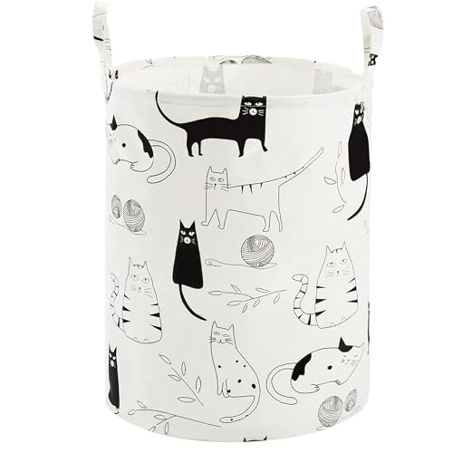 Baby Laundry Basket with Long Handles, 63L Collapsible Kids Laundry Hamper, Toy Storage Basket for Nursery, Bedroom Decor for Girls and Boys (Cartoon Cat) - color: White & Black Cat, size: 1 Pack
