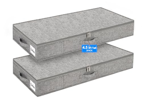punemi 4.5 Inch Tall Under Bed Storage Containers,Low Profile Underbed Clothes Storage Bin with Sturdy Side & Bottom Support, Use as Clothes Organizer, Pillow and Blanket Organizer, 2 Pack, Grey - color: Grey-rigid-2pack, size: 4.5 inch
