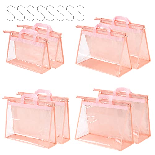 CINPIUK Handbag Dust Bags Clear Purse Storage Organizer for Closet Small to Extra Large Handbags Dust Free Bags Hanging Zipper Storage Bag with Hooks, (Pink, 4 Sizes-8PCS) - color: Pink, size: 4 Sizes-8PCS