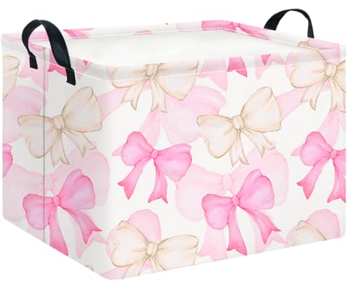 CLOCOR Rectangular Storage Basket,Collapsible Cute Pattern Storage Bin,Waterproof Books Box with Handles,Gift Basket(Gouache Bow) - color: Gouache Bow