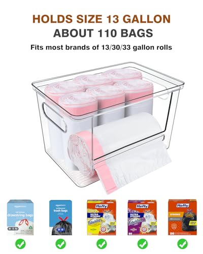 Trash Bag Dispenser 2 Pack, Stackable Acrylic Garbage Bags Dispenser with Bamboo Lid, Extra Large Clear Under Sink Organizer for 13/30/33 Gallon Bags, Kitchen, Cabinet, Laundry Room Storage - size: XL- 2 PACK