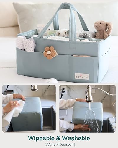 Lily Miles Baby Diaper Caddy Organizer, Wipeable Diaper Organizer Basket with 8 Pockets for Newborn Essentials, Nursery Tote Bag for Changing Table & Car Organization (Willow Green, Large) - color: Willow Green, size: Large
