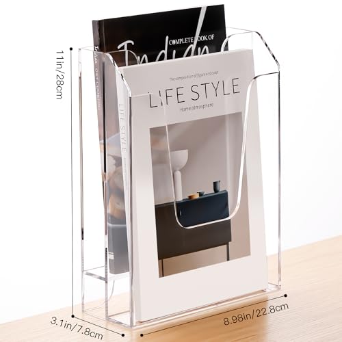 YUXUN Acrylic File Folder Holder, Vertical File Storage, Clear Desktop Organizer, 2 Pockets - size: 2 Staggered