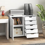 5-Drawer Wood Drawer Cabinet, Office Storage Cabinet with Adjustable Shelf & Wheels, Printer Stand for Home Office, White, 15.7" D x 30.7" W x 25.4" H - color: White