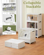 OlarHike 144QT Lockable Storage Bins with Lids - Folding Storage Cabinet with Doors and Wheels, Collapsible Plastic Box for Closets, Office, Stackable Organizer and Containers, Gifts, 3 Pack Cubes - size: 48QT-White, style: 3Pack