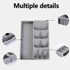 Expandable Kitchen Drawer Organizer Tray, 15.9×10.3×2.2in,Adjustable Silverware Storage for Spoons,Forks,Knives, Compact Cutlery Holder Saves Space(Grey)