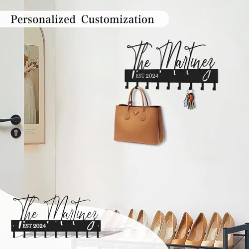 Customized Meaningful Phrase Key Holder Wall Mount,Black Exquisite Metal Key Hanger for Wall,Key Hooks with Screw for Hallway,Office,Kitchen Decor - color: Customized