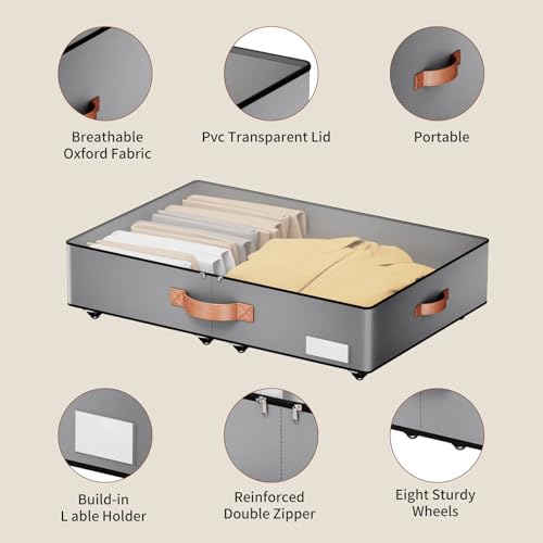 Under bed Storage With Wheels,Low profile 5.5 inches Height Storage Bins,Rolling Under bed Shoe Storage Containers,Under bed Storage Drawers for clothes & blankets - color: grey, size: 5.5inch height